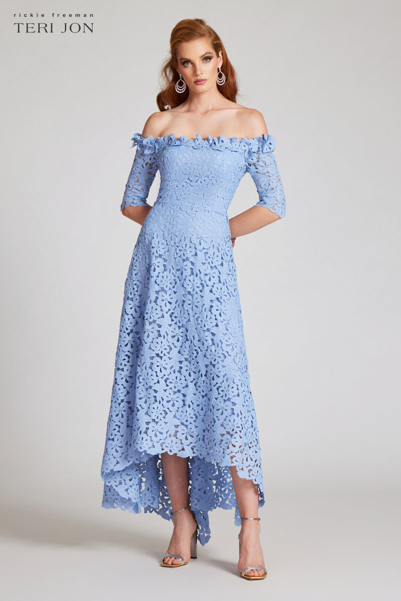 Cotton Lace Off the Shoulder High Low Dress