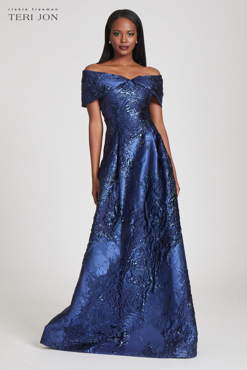 Off Shoulder Textured Jacquard Gown – Terijon.com