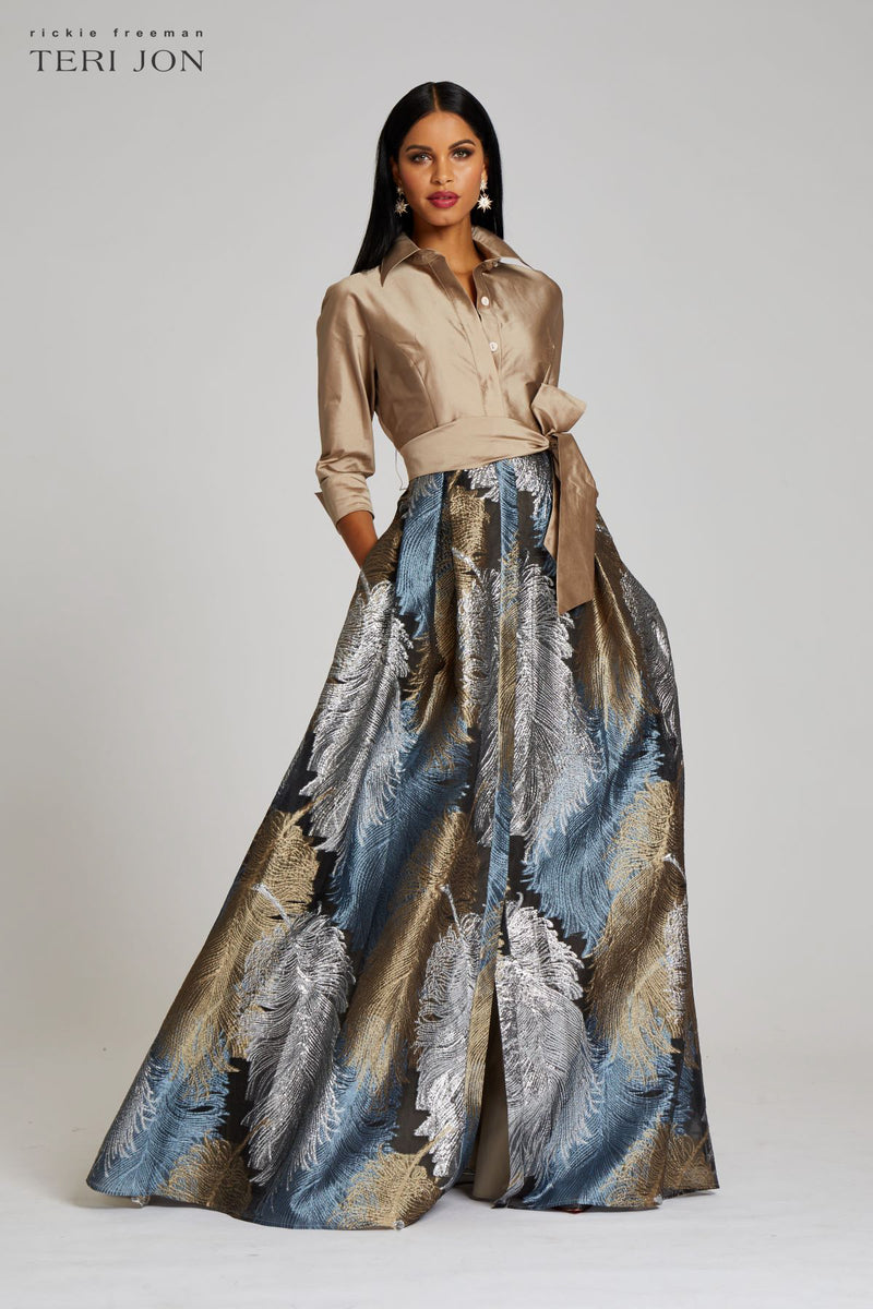 Teri Jon by Rickie Freeman Two-Tone purchases Collared Taffeta Gown