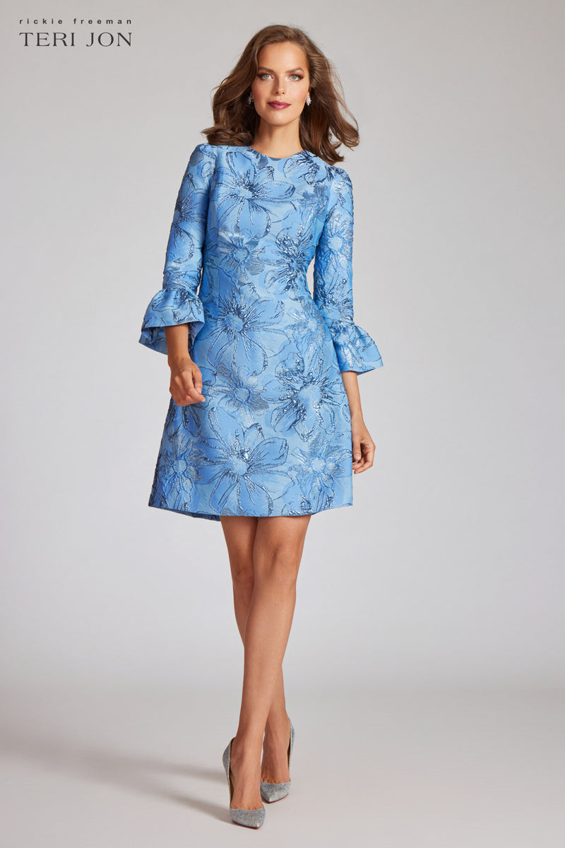 Jacquard Metallic Floral A-Line Dress – Terijon.com