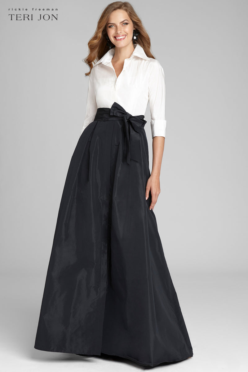 3 4 Sleeve Taffeta Shirt Waist Color Block Gown Teri Jon Terijon