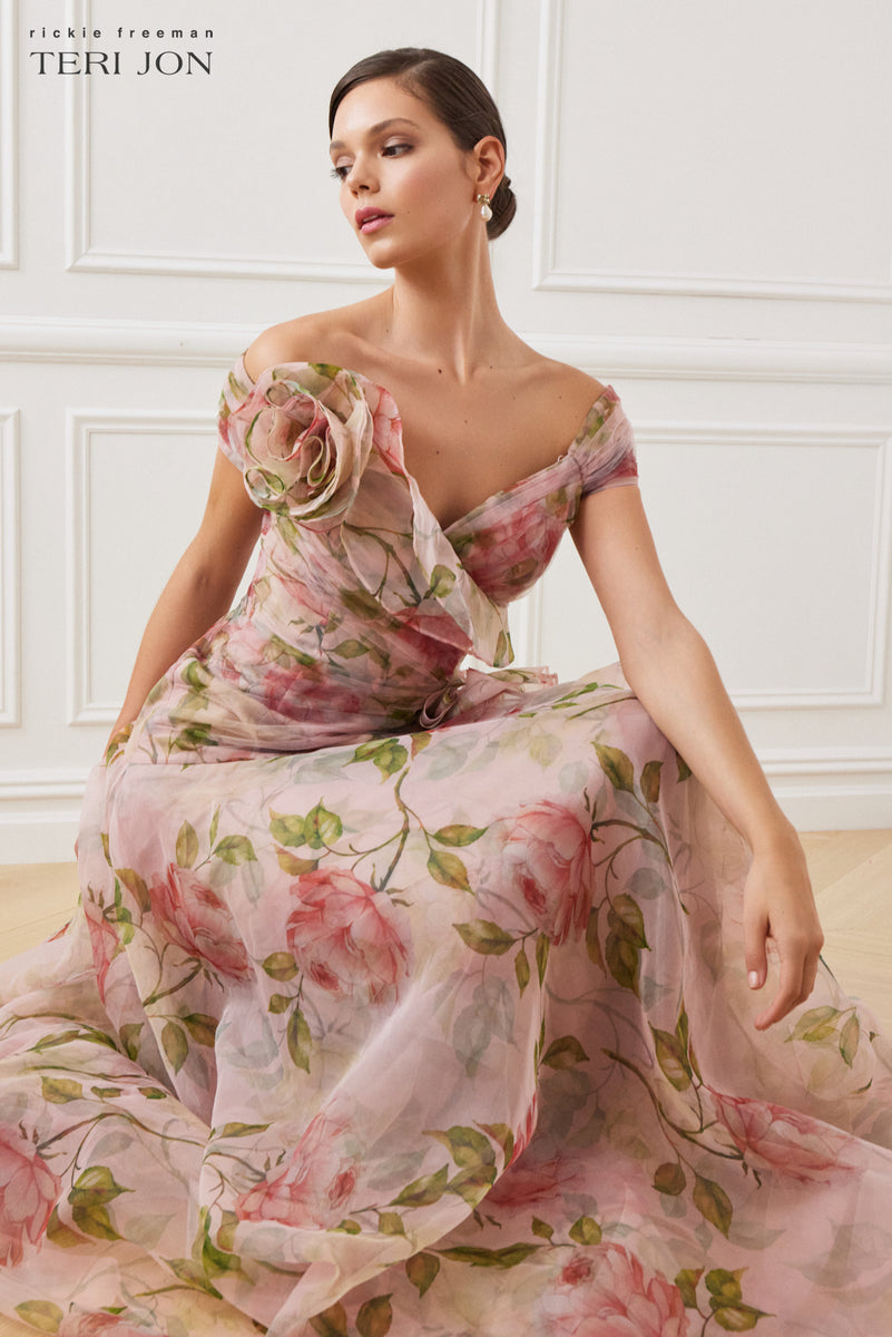 Off the Shoulder Organza Floral Gown – Terijon.com