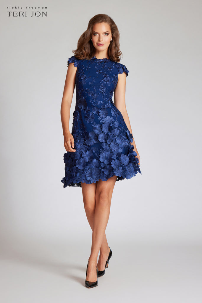 3D Appliquéd Floral Lace Fit-And-Flare Dress – Terijon.com