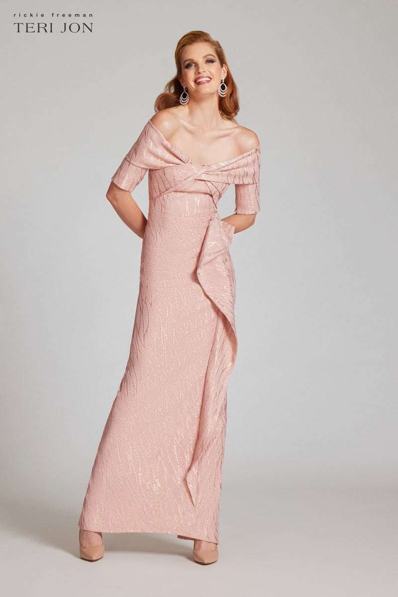 Metallic Jacquard Twist Bodice Gown – Terijon.com