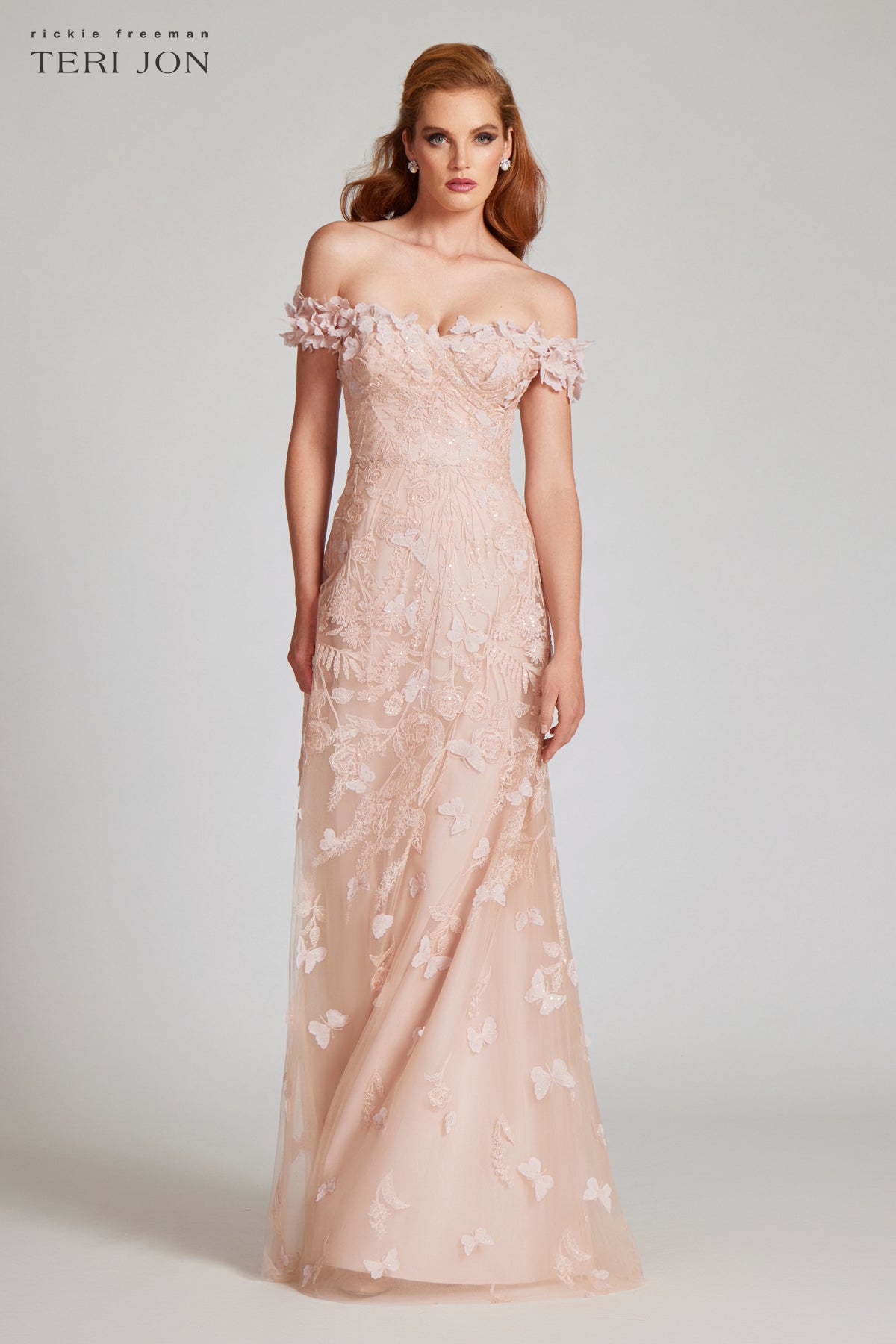 Floral Embroidered Tulle Gown With 3D Flower –