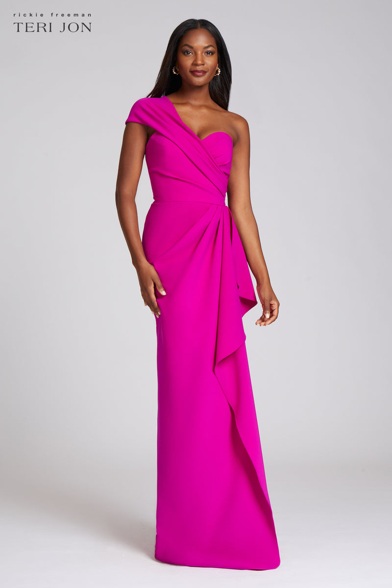 Stretch Crepe Side Drape Gown – Terijon.com