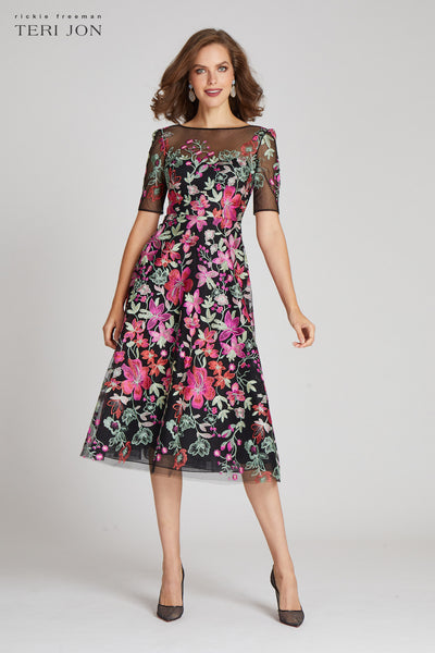Elbow Sleeve Embroidered Tulle Dress – Terijon.com