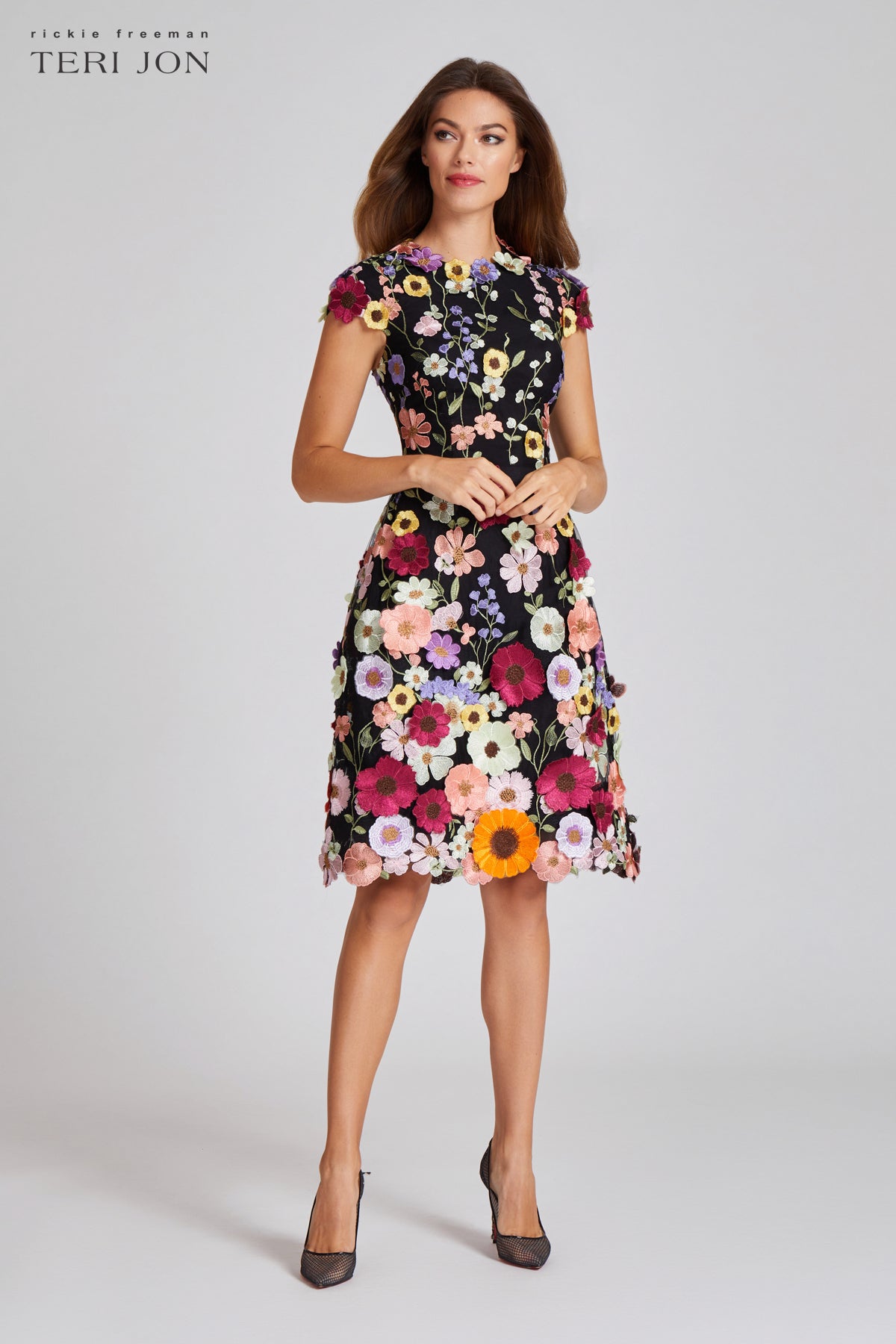 3D Appliquéd Floral Lace Fit-And-Flare Dress – Terijon.com