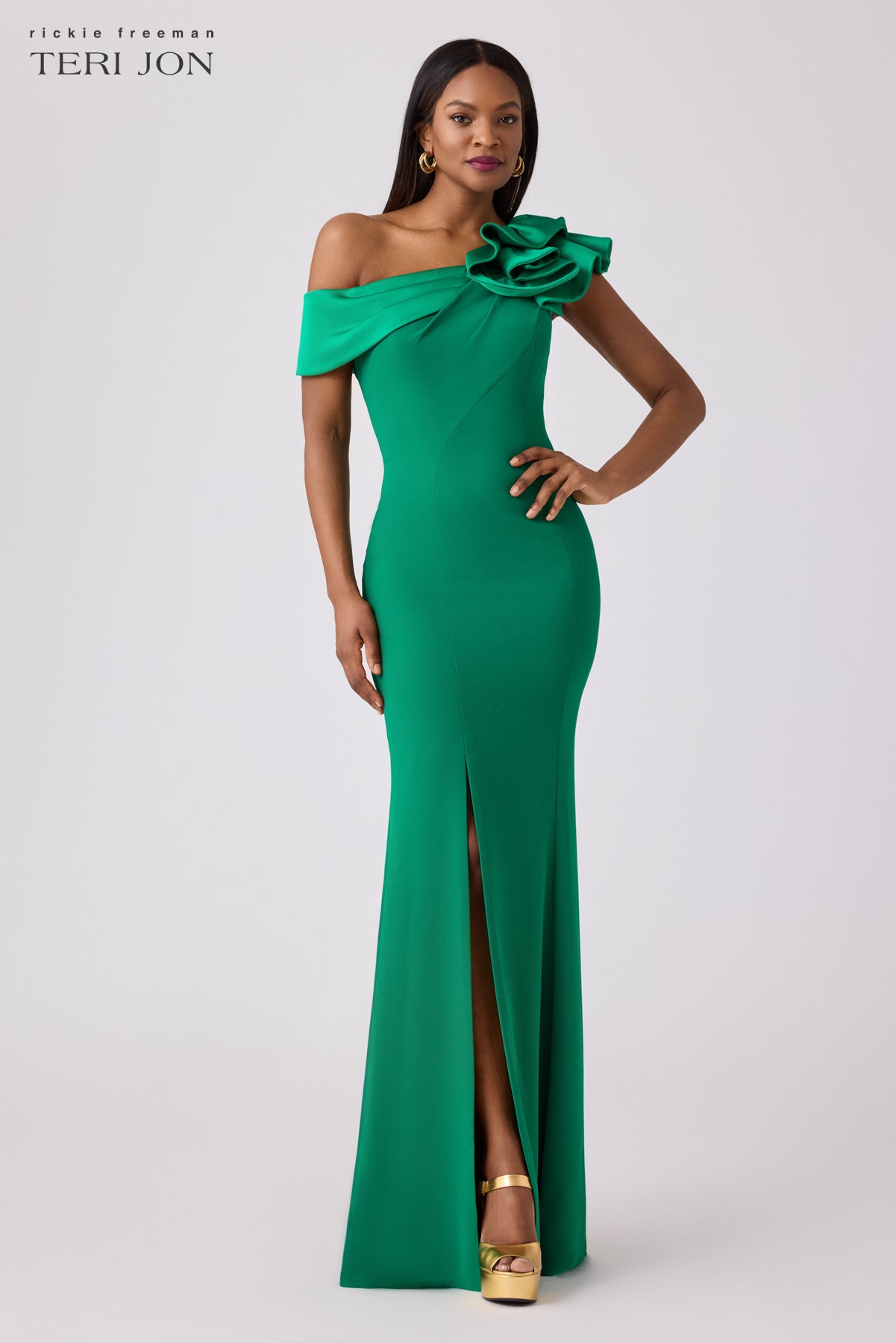 Ship Essentials Crepe Asymmetrical Evening Column Gown