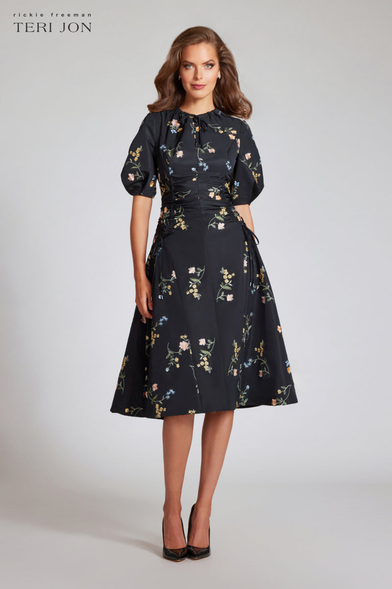 Taffeta Floral Embroidered Vertical Dress – Terijon.com