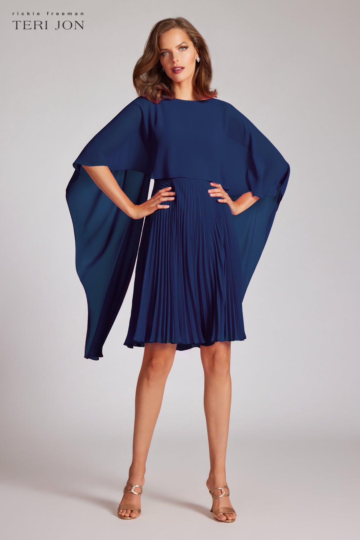 Chiffon V Neck Pleated Full Sleeve Dress –